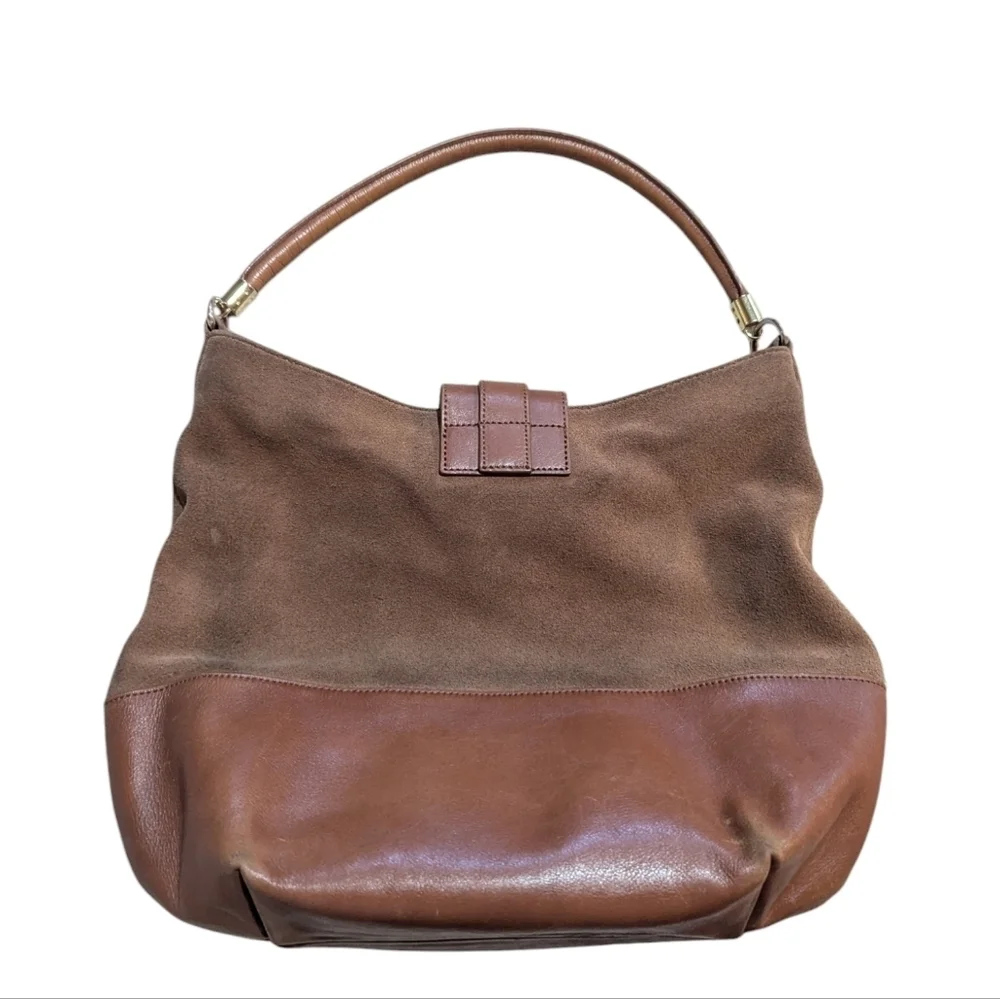 Talbots Camel Tan Leather Suede Hobo Bag Tortoiseshell Buckle Neutral